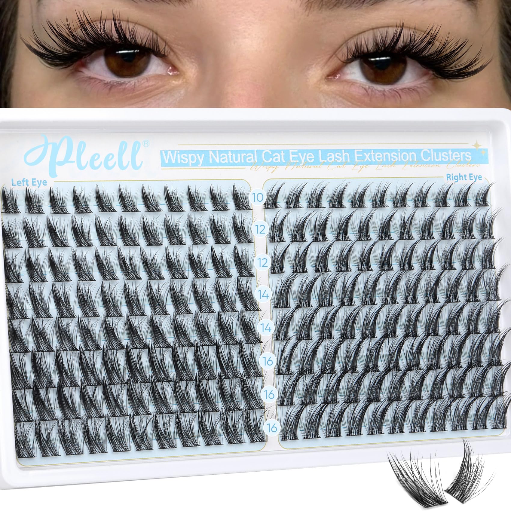 Wispy Lash Clusters Natural Eyelashes Cluster Eyelash Extensions Cat Eye176PCS Individual Lashes Clusters C Curve Eyelash Clusters 10-16MM DIY Lash Extension by Pleell