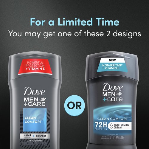 Dove Men+Care Antiperspirant Deodorant Stick 4 Count Clean Comfort 72-Hour Sweat & Odor Protection Antiperspirant for Men With 1/4 Moisturizing Cream 2.7 oz