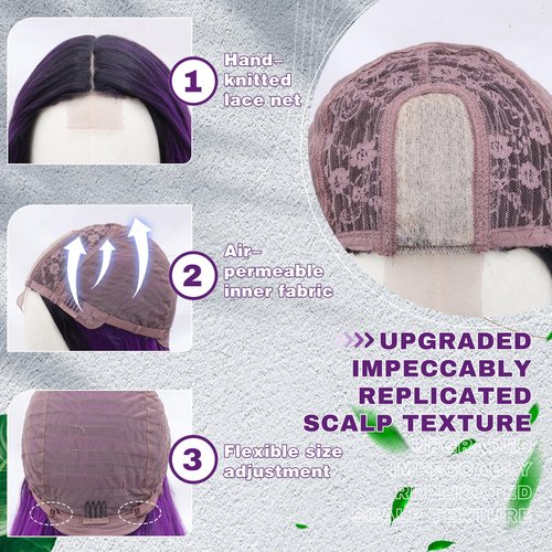 BUPPLER Cosplay Long Black to Purple Wig 28 Inch Middle Part Synthetic Wig Realistic Gifts Party Wigs for Women Daily Use Colorful Wigs (Black to Purple)