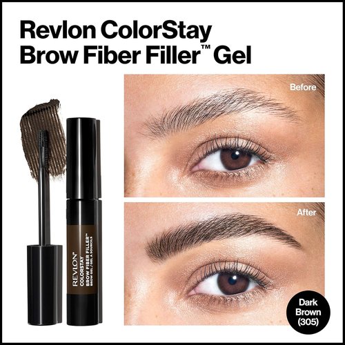 Revlon ColorStay Brow Fiber Filler - Longwearing Waterproof Eyebrow Gel, 305 Dark Brown, 0.23 fl. oz.