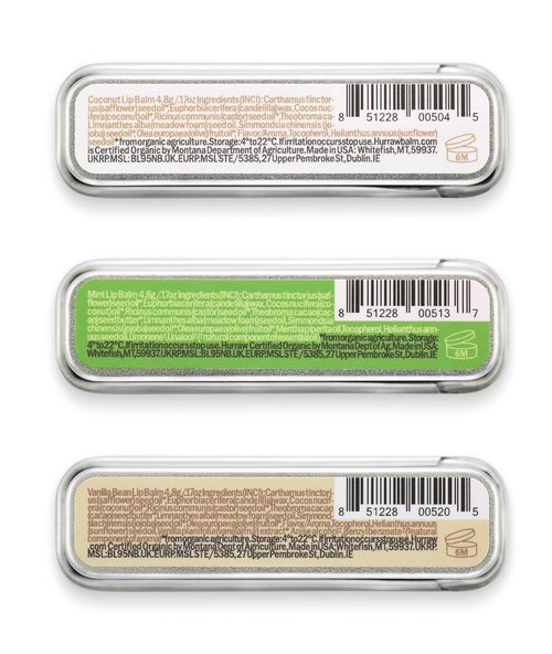 Hurraw! Lip Balm - Coconut, Mint & Vanilla - Organic, Vegan & Cruelty-Free | 3 Pack Bundle, Made in USA