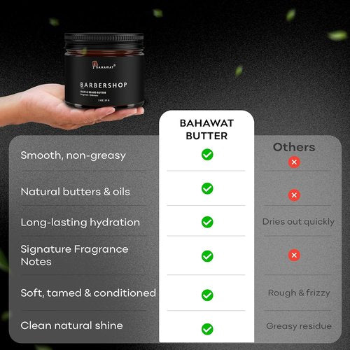 BAHAWAT Hair & Beard Butter for Men - Leave-In Conditioner with Barbershop Scent - Strengthens & Softens | Organic Ingredients - 2 oz.