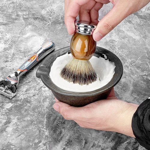 Linkidea Inside Rough Ceramic Texture Shaving Bowl, Shaving Soap Lather Cup for Men, Beard Wet Razor Shave Cream Bowl (Black), RAC5-01