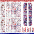 Maitys 16 Sheets 4th of July Nail Art Stickers Independence Day Nail Decals 3D Self-Adhesive Patriotic American Flag Sticker 12 Grids Star Glitter Sequins DIY 250th Anniversary Decoration Accessories