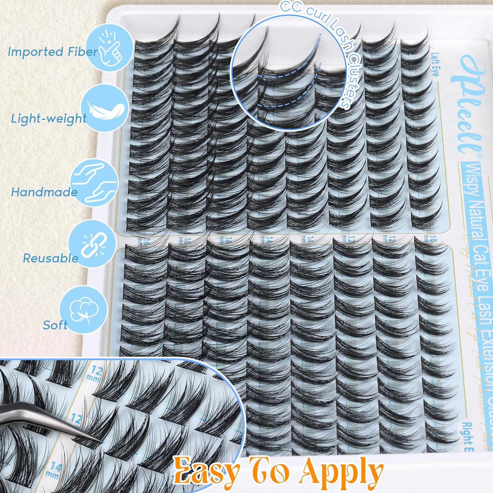 Wispy Lash Clusters Natural Eyelashes Cluster Eyelash Extensions Cat Eye176PCS Individual Lashes Clusters C Curve Eyelash Clusters 10-16MM DIY Lash Extension by Pleell