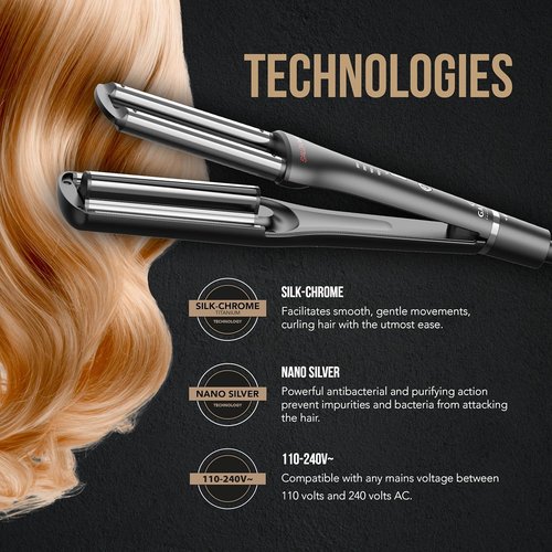 GA.MA Salon Waves Curling Iron - Adjustable 4-Size Titanium Wave Barrels (0.67–0.98″) with LED Display & Auto-Off