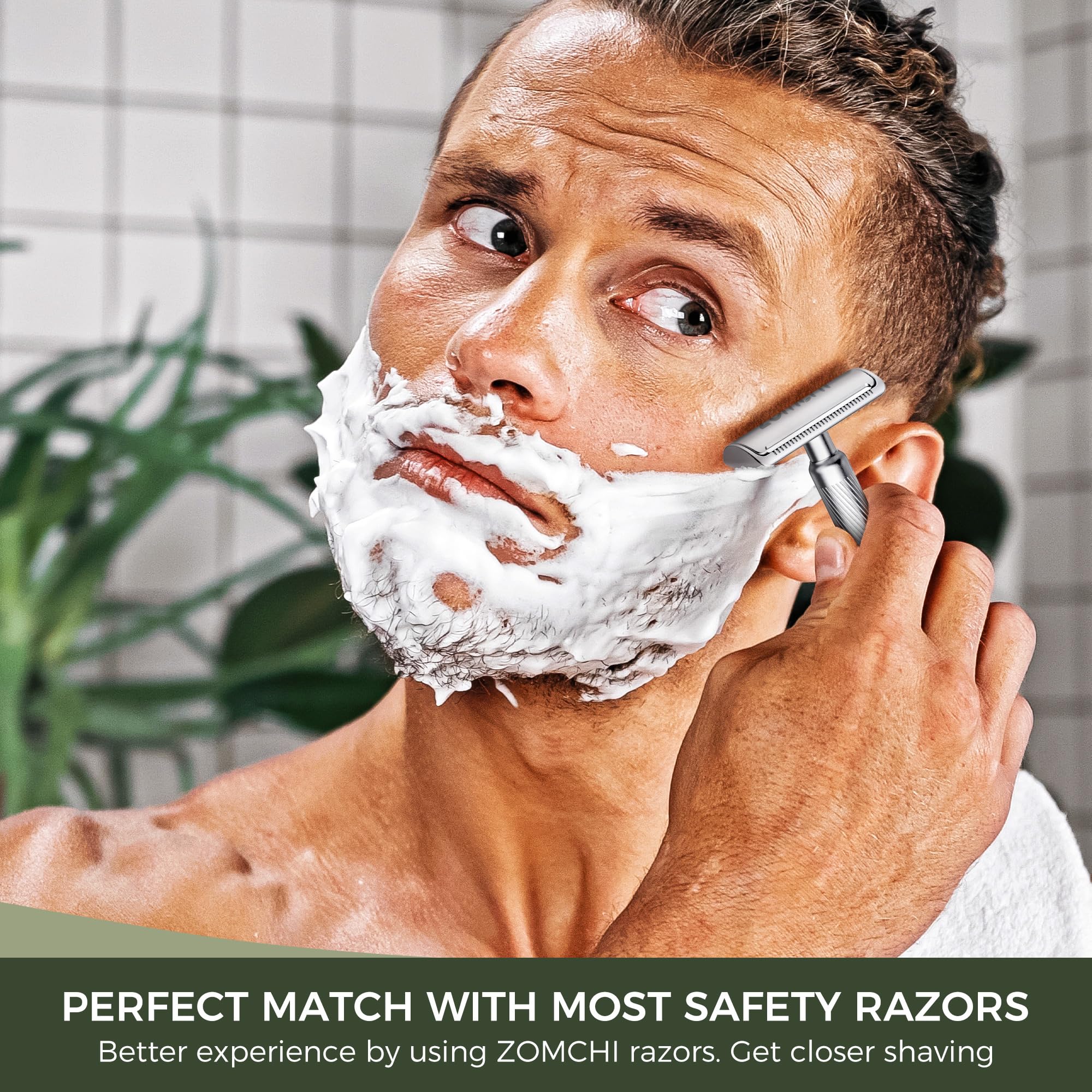 Zomchi Double Edge Razor Blades, 60 Counts Safety Razor Blades for Shaving, Platinum Stainless Steel Shaving Blades for Men and Women, Fits All Standard Double Edge Razors