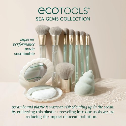 EcoTools Sea Gems Liquid & Cream Blending Brush, Foundation, Contour & Blush Makeup Brush for Smooth Buildable Coverage, Sustainable Design, Vegan & Cruelty-Free, 1 Count