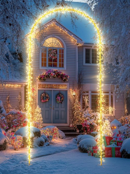 Flacchi Outdoor Christmas Arch Lights - 7.5FT 360LED Waterproof String Lights with Timer & 8 Modes | Warm White