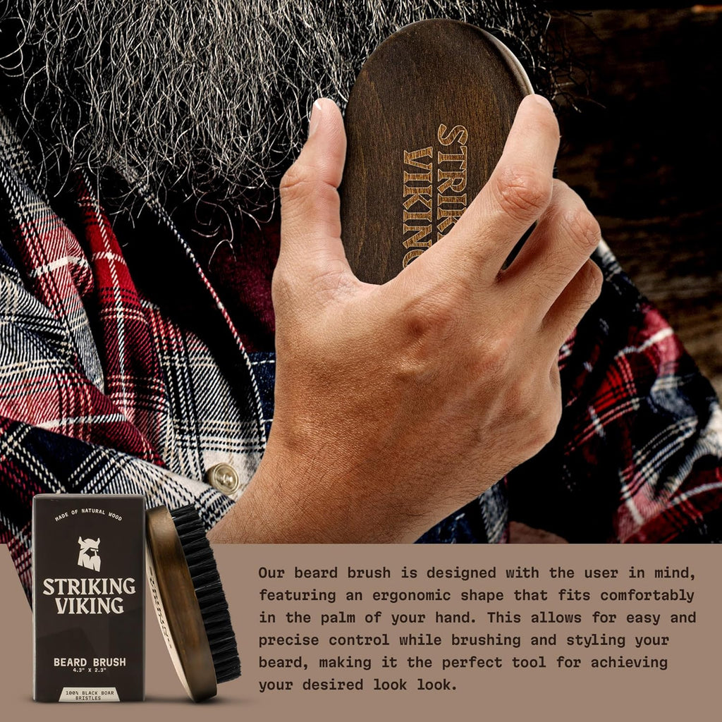 Striking Viking Beard Brush - 4.3-Inch Beech Wood Handle, Brown | Boar Bristle Grooming Tool