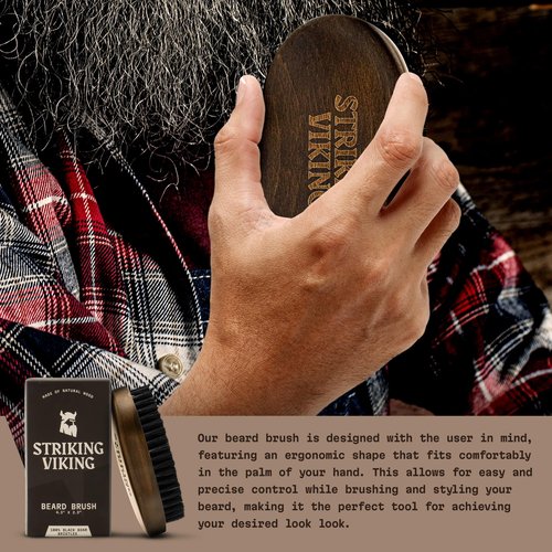 Striking Viking Beard Brush for Men - 4.3 in Beech Wood Handle, Brown - Boar Bristle Beard Brush & Grooming Comb - Travel Size Pocket Groomer