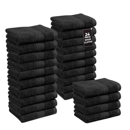 LANE LINEN Washcloths 24 Pack - 100% Ringspun Cotton Washcloths - 13"x13"- Soft Textured, Well Stitched, Lightweight Towel - Absorbent & Durable - Perfect for Daily use - Black Wash Cloths