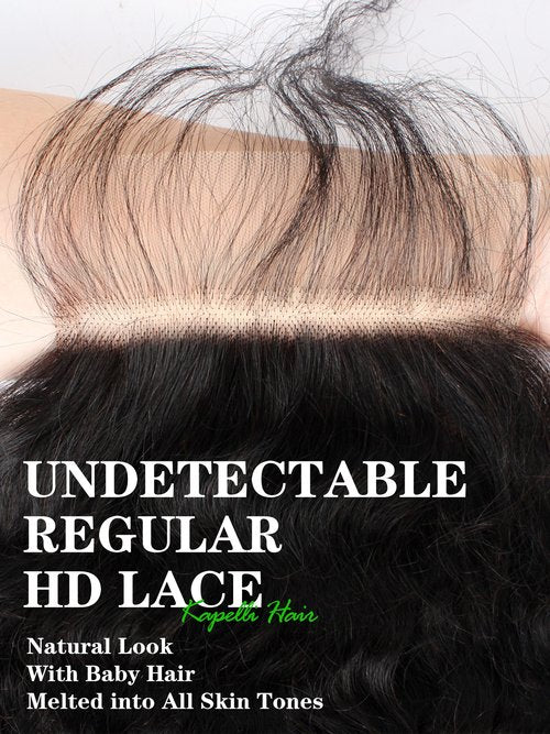 5x5 Closure Deep Wave Regular HD Lace Closure, 200% Density, 12A Brazilian Virgin Human Hair Closure Pre Plucked with Baby Hair Natural Black 12 Inch