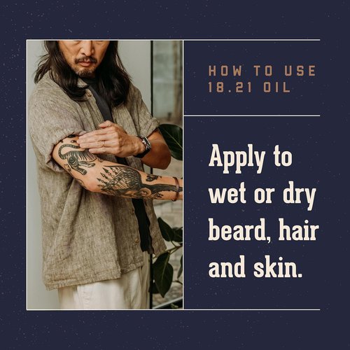18.21 Man Made Hair, Skin & Beard Oil - Non-Greasy Conditioning Balm with Castor, Jojoba & Argan Oils | Premium Tattoo & Mustache Care