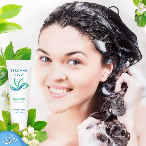 BERGMAN KELLY Round Hotel Soap Bars, Shampoo & Conditioner 3-Piece Set (0.5 oz each, 150 pc, White Tea), Delight Your Guests with Revitalizing & Refreshing Mini Travel Toiletries & Bulk Amenities