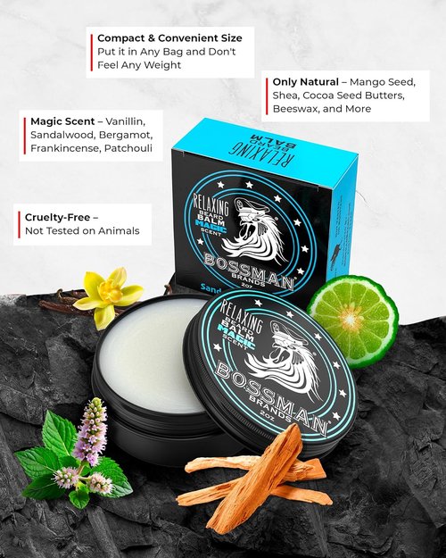 Bossman Relaxing Beard Balm for Men - Tames, Softens & Thickens with Magic Scent - Made in USA