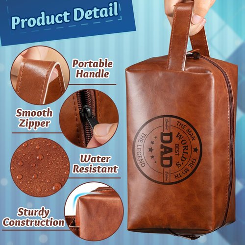 EYxsaxenk Man Travel Toiletry Bag - Father's Day World's Best Dad Man PU Leather Travel Essential Makeup Organizer Pouch Bag Organizer Bathroom Accessories Dopp Kit Husband Dad's Birthday Party Gifts