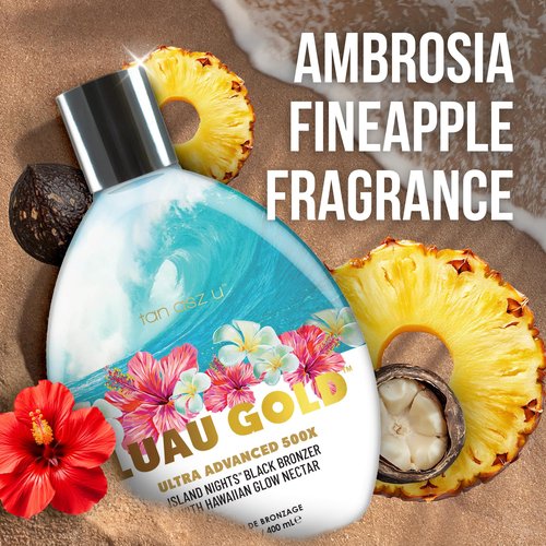 Tan Asz U Luau Gold Tanning Lotion, 500X Ultra Advanced Island Nights Black Bronzer Tanning Lotion with Hawaiian Glow Nectar, Peptides & Ceramides, 13.5 Fl Oz