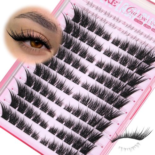 JIMIRE Wispy Lash Clusters Fairy Eyelash Clusters with Spikes 8-20MM LC Curl Cat Eye Cluster Eyelash Extensions with Bottom Lashes Clusters DIY Fox Eye Individual Lashes at Home 116Pcs Pack