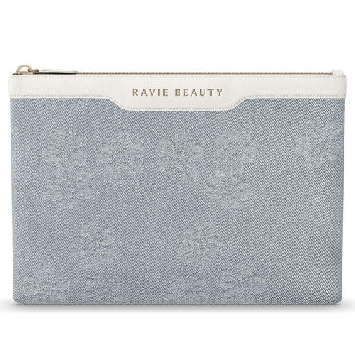 Floral Denim Zipper Cosmetic Bag with Unique Pattern for Women - Cute Travel Makeup Bag- Medium Size Toiletry Organizer for Daily Use