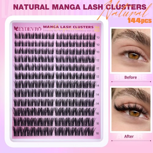 EYDEVRO Natural Lash Clusters Kit Wispy Manga Eyelash Clusters Kit Spiky Fairy Cluster Eyelash Extensions Pestañas Postizas Naturales 10-16mm DIY Individual Lashes Kit Lash Bond Seal Tweezers Brushes