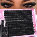 Lash Clusters Kit 330Pcs 200D Thick Lash Extension Kit Mega Volume Eyelash Extensions Kit 12-22MM Long Eyelash Extensions D Curly Individual Lashes Kit DIY at Home by FOINEMYED