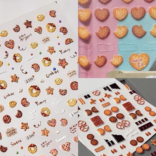 Dedyel Food Nail Art Stickers 3D Cake Dessert Donut Ice Cream Cookies Fruit Bread Self-Adhesive Nail Stickers for Women Girls Kids