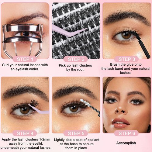 GRACEFULIA Fluffy Lash Clusters Kit 60D+80D, DIY Lash Extension Kit with 280PCS 10-18mm Thick Individual Lashes, Bond & Seal, Tweezers for Eyelash Extensions at Home