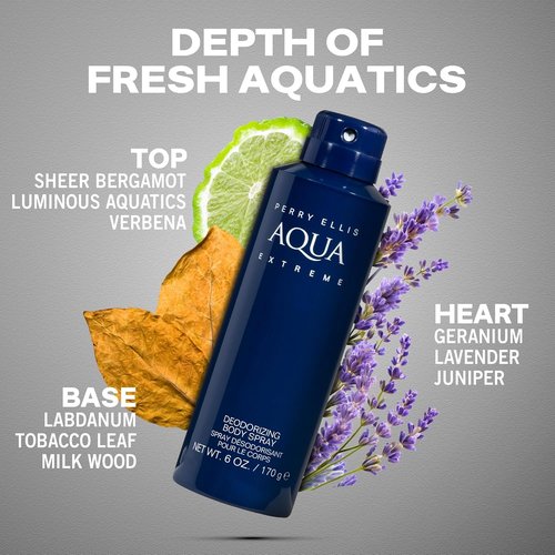 Perry Ellis Aqua Extreme Body Spray for Men - Fresh Wood & Spice Fragrance | 6 oz Cologne Mist