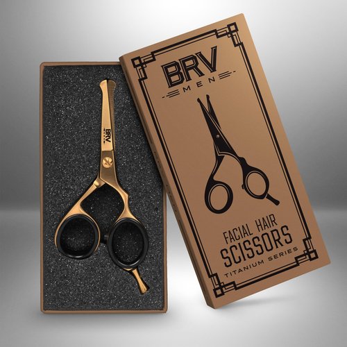 BRV MEN Rounded-Tip Small Trim Scissors for Men 4.2" | Titanium Series | Nose Hair Scissors for Men | Professional Grooming for Beard, Mustache & Ear Hair - RIGHT HANDED (Titanium Bronze)