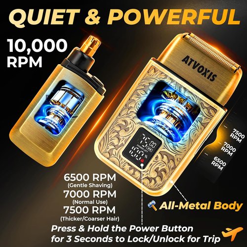 Skiennix All-Metal Foil Shaver - 3-Speed Close Shave with USB-C Fast Charging | Bronze Travel Case Included