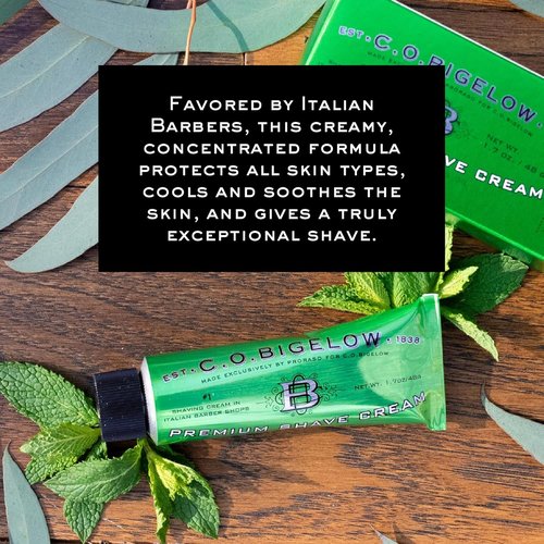 C.O. Bigelow Travel Shaving Cream - Eucalyptus Oil Formula for Sensitive Skin | 1.7 oz Travel Size