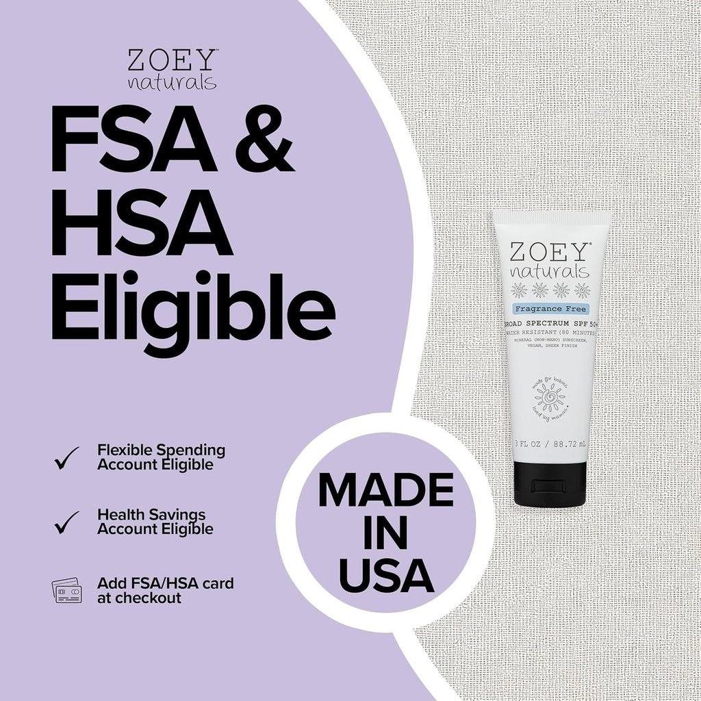 Zoey Naturals SPF 50+ Sunscreen for Babies - Water-Resistant, Reef-Safe, Non-Nano Zinc Oxide, Made in USA