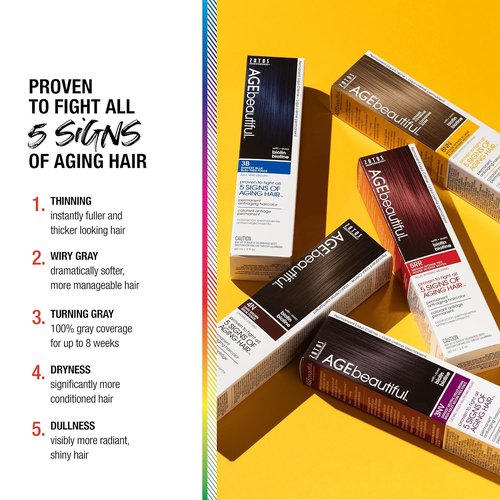 AGE Beautiful Permanent Hair Color Dye - 100% Gray Coverage & Anti-Aging Formula | Biotin Infused for Thicker, Fuller Hair