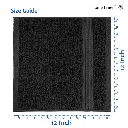 LANE LINEN Washcloths 24 Pack - 100% Ringspun Cotton Washcloths - 13"x13"- Soft Textured, Well Stitched, Lightweight Towel - Absorbent & Durable - Perfect for Daily use - Black Wash Cloths
