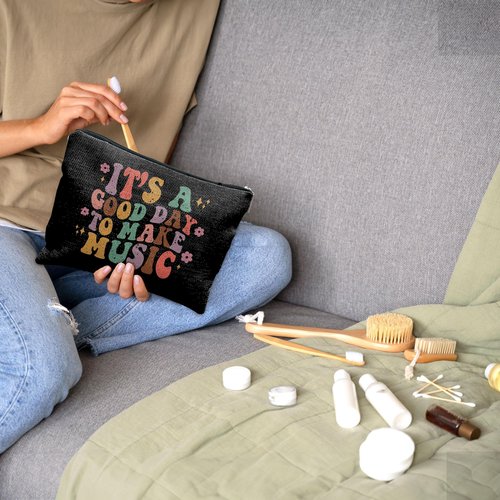 Nogrit Music Lover Makeup Cosmetic Bag,It's a Good Day to Make Music Groovy Colorful Makeup Travel Toiletry Bag,Gifts for Music Lovers Musicians Singers