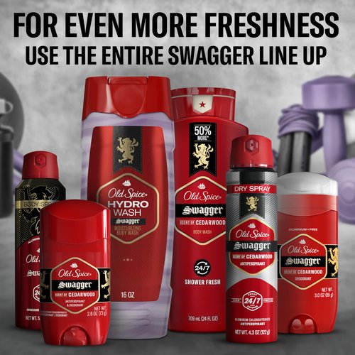 Old Spice Moisturizing Body Wash for Men, Hydro Wash, 2-in-1 Long Lasting Scent & Deep Hydration, 24/7 Shower Fresh, Smoother Swagger Scent, 16 oz (Pack of 4)