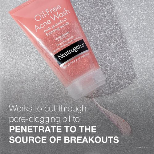 Neutrogena Oil-Free Acne Face Wash Pink Grapefruit Foaming Scrub - Facial Cleanser with Salicylic Acid for Clear Skin, Exfoliating Acne Treatment for Oily Face, 6.7 fl. oz., 3-Pack