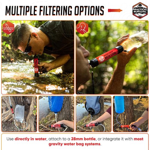 5 High-Capacity Emergency Water Straws - Lightweight & Reusable | 1800-Gallon Filters for Camping & Survival