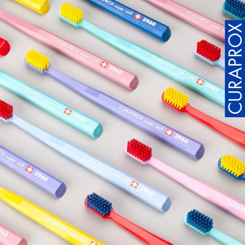 Curaprox CS 3960 Super Soft Toothbrush – Adult Oral Care | Gentle Cleaning with Super Soft 0.12 mm Bristles | Single Pack, Red/Blue