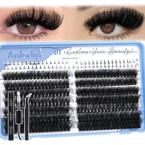Lash Clusters Kit 316pcs Lash Extension Kit 80D+100D Lash Clusters with Bottom Lashes 14-22mm Thick Volume Individual Lashes DIY Lash Extension Kit by Anforlin