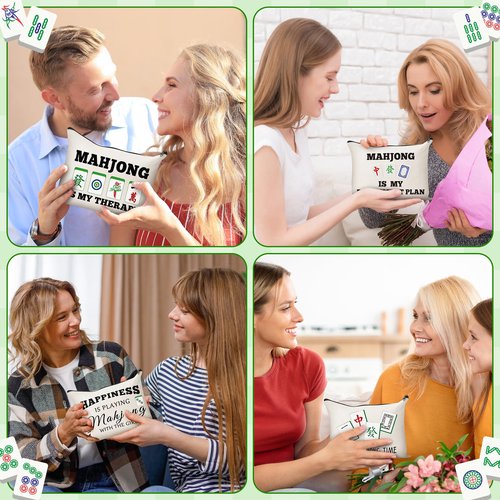 GioXtra Funny Mahjong Makeup Bag - 4Pcs Lucky Mahjong Tiles Gifts Travel Toiletry Zipper Organizer Cosmetic Bag Pen Purse Pouch for Women Board Game Lover Player Birthday Gift Travel Organizer Supply