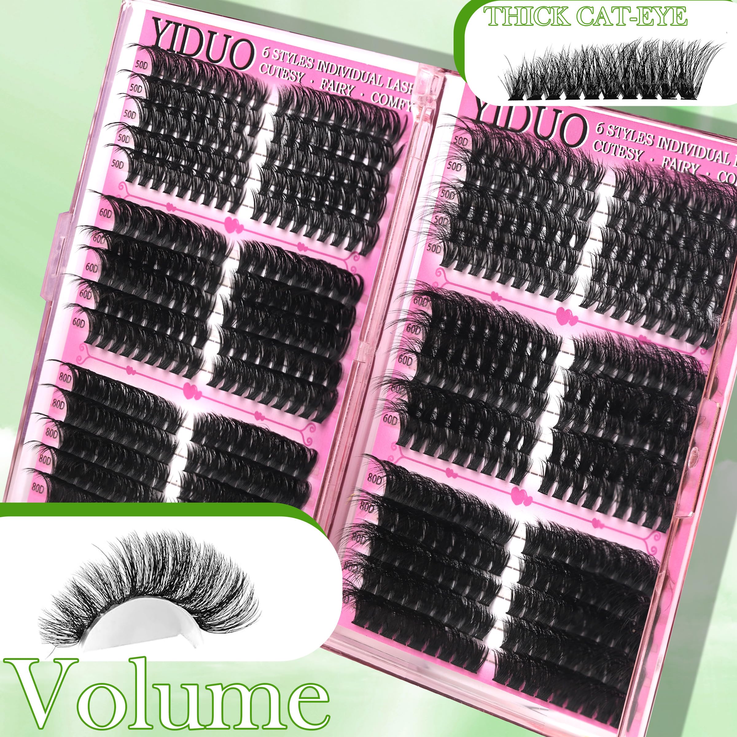 YIDUO 6 Box Mix Lashes Clusters Kit Gift Packs 1686Pcs with 2X Bond&Seal Volume Mega/Bottom Soft Extension False Eyelash D Curl Wispy Natural DIY Individual Fake Eyelashes for Beginners Bulk Pack