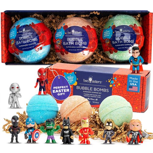 Superhero Bath Bombs for Kids with Surprise Toys Inside (3 Pack) - Large Bubble Bomb for Boys & Girls - Fizzies, Relaxing Aromas, Made in USA, Skin-Safe, Stain-Free by Two Sisters