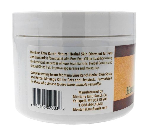 Montana Emu Ranch - Herbal Skin Ointment - 8 Ounce Jar - for Pet and Livestock - Made with Pure Emu Oil