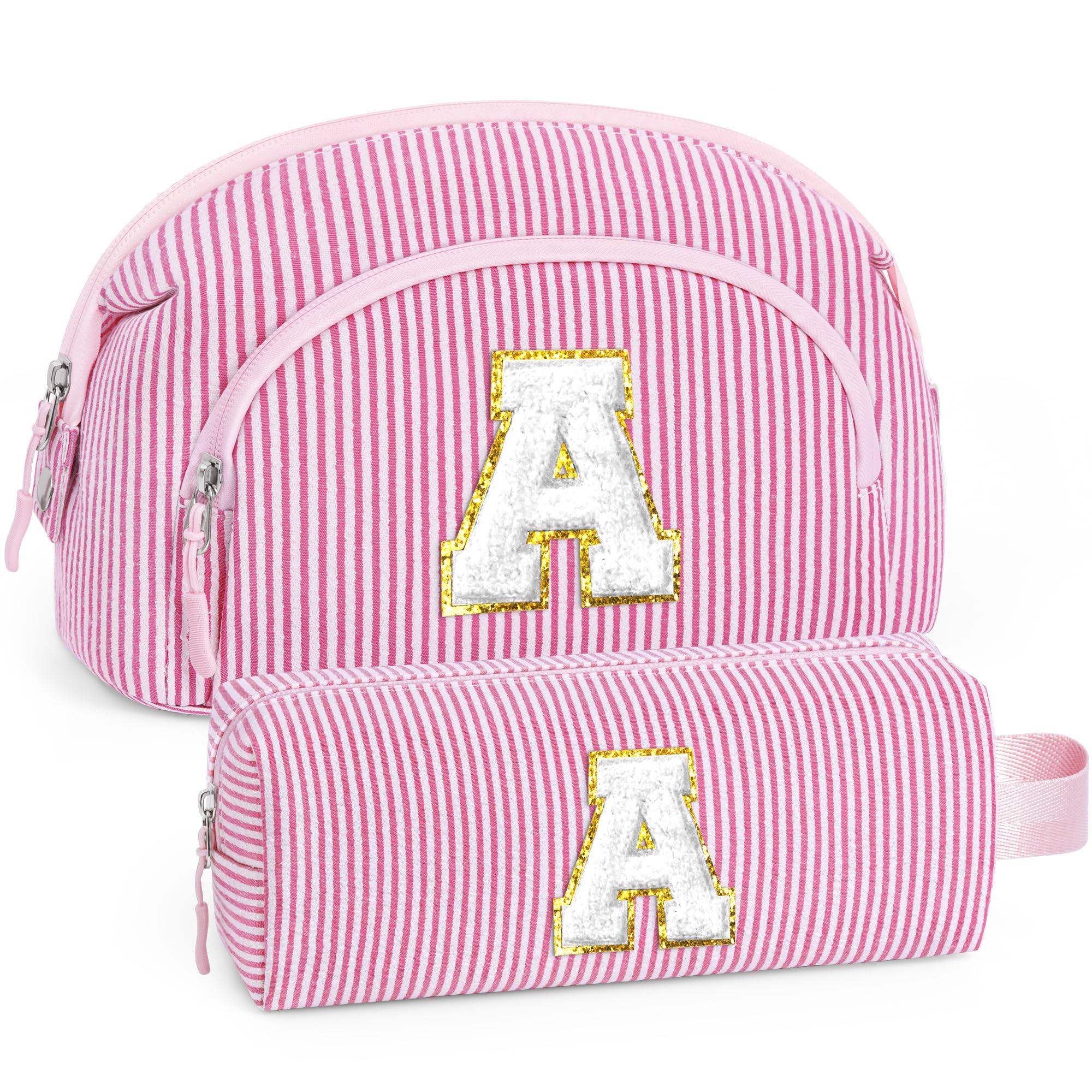YOOLIFE Easter Gifts for Teens Girls Kids, Initial Travel Makeup Bag Cosmetic Bag Pink | Teen Girl Gifts, Gift for Women Friend Birthday Gift 11 12 13 14 15 Year Old Girl Easter Basket Stuffers Pink A