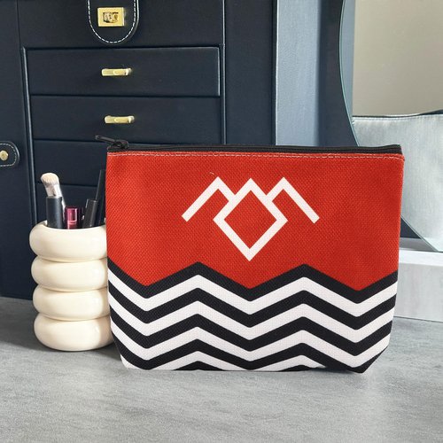 T Peaks TV Show Inspired Red Black & White Welcome To T Peaks Canvas Makeup Bag (Red)