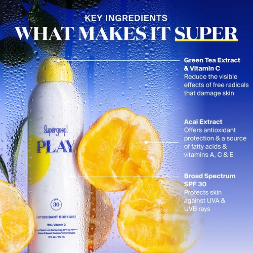 Supergoop! PLAY SPF 30 Antioxidant Body Mist w/Vitamin C - 6 fl oz, Pack of 2 - Broad Spectrum Sunscreen Spray - Great for Active Days