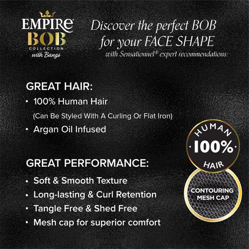 Sensationnel Empire Bob Humanhair Wig - Straight Cut Face Framing Mesh Cap for Comfort With Bangs (10 inch, 2 DARKBROWN)