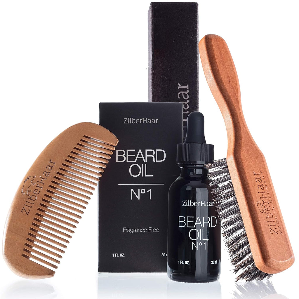 ZilberHaar Beard Oil Set - Nourishing Oil, Brush & Comb for Perfect Grooming | All-in-One Bundle